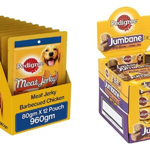 Pedigree Weekly Combo for Dog treats , Jumbone Chicken and Rice & Meat Jerky Stix Adult Dog Treats (Pack of 12 Each variant)